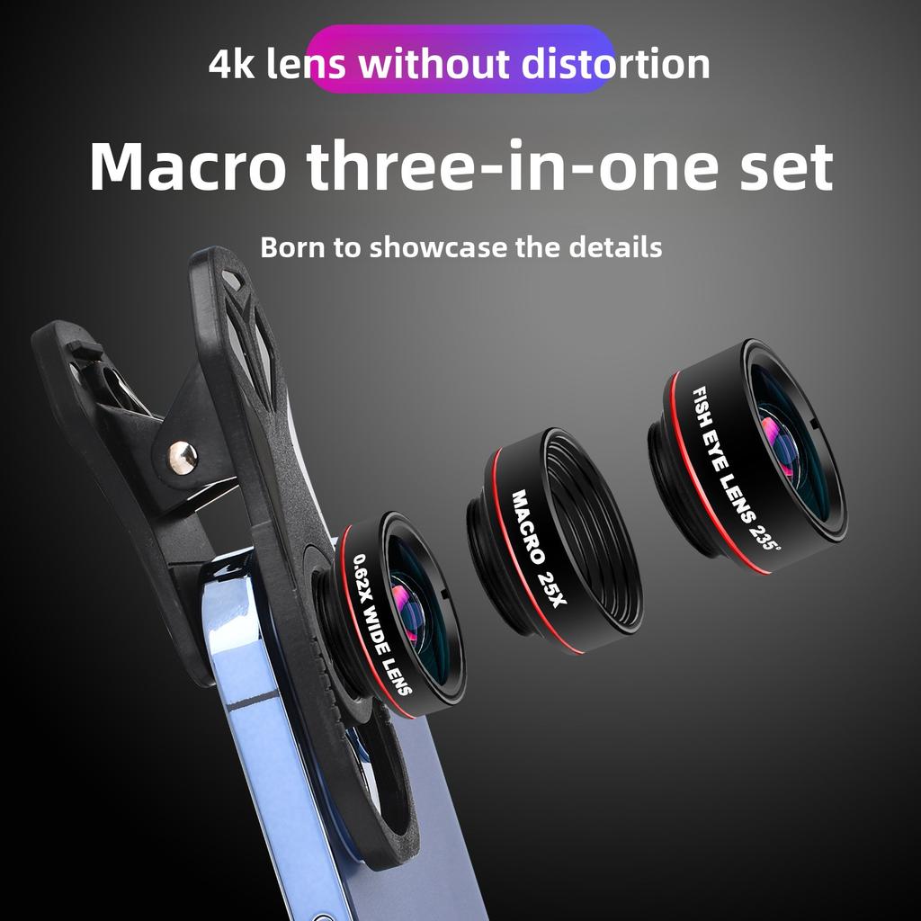Multi-functional Mobile Phone Lens 3-in-1 Independent Wide-angle Macro Fisheye Camera Lens