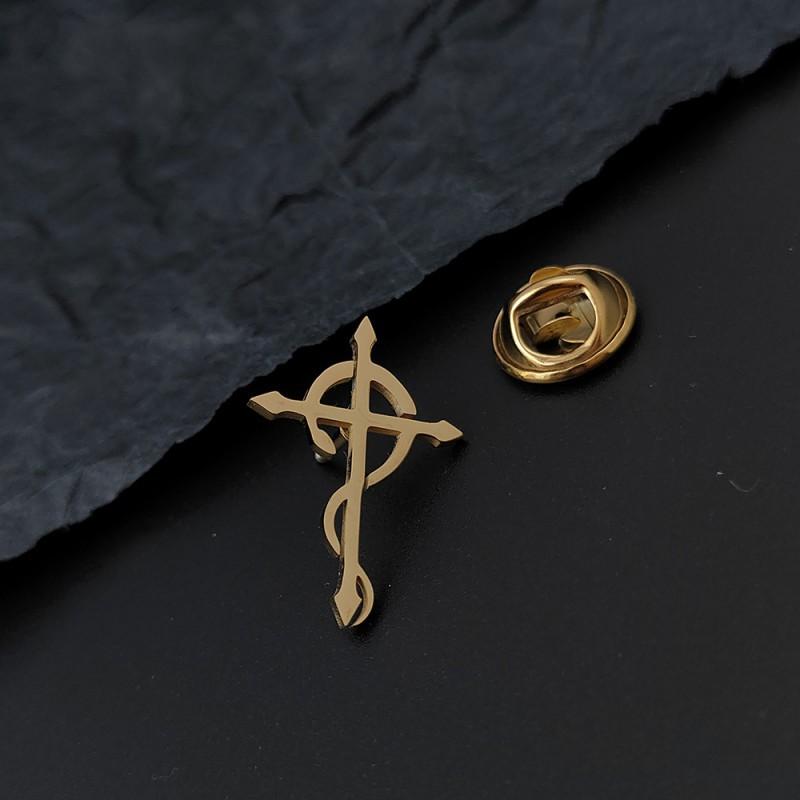 Snake Wrapped Cross Men s Brooch Cufflinks Suit Dress Accessories Personality Versatile Clothing 14k