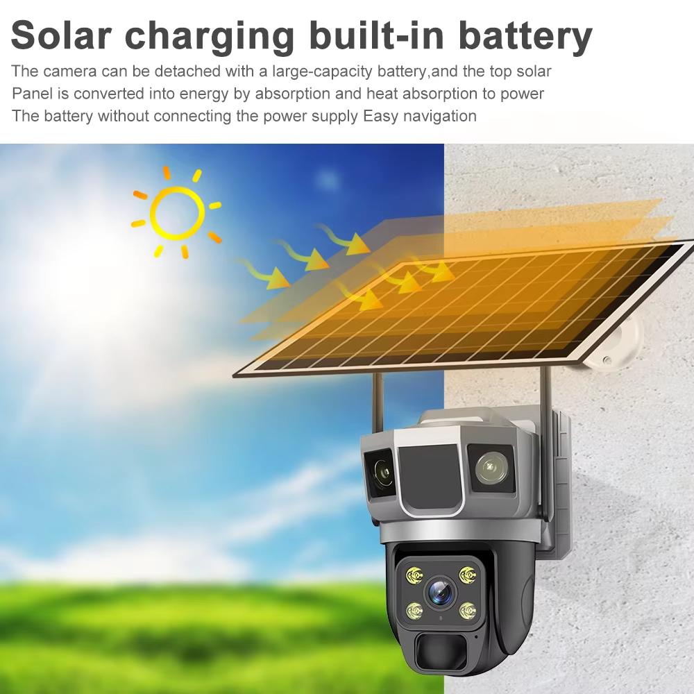 Güneş Enerjili Gözetim AOV Tam Renkli Gece Görüşü Dış Mekan Su Geçirmez 24 Saat Kayıt Güneş Enerjili Kamera
