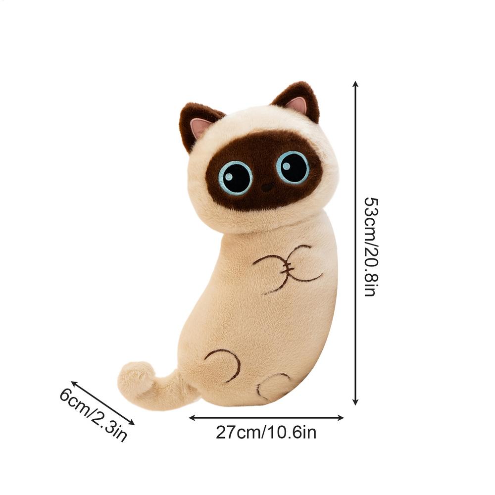 Long Siamese Cat Throw Pillow Oblong White Black Kitten Cats Plushie Nap Sleep Pillow for Kids School Home Bed Decor Cushion