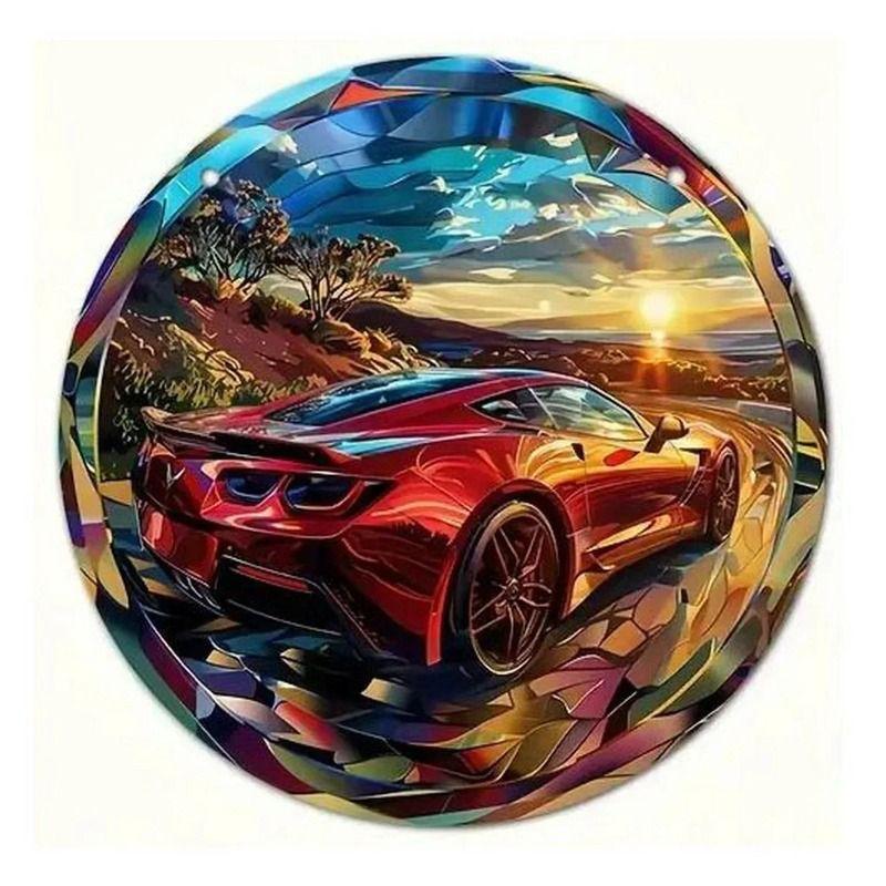 2D Retro Car Tin Painting for Bars Cafes Interior Wall Decor