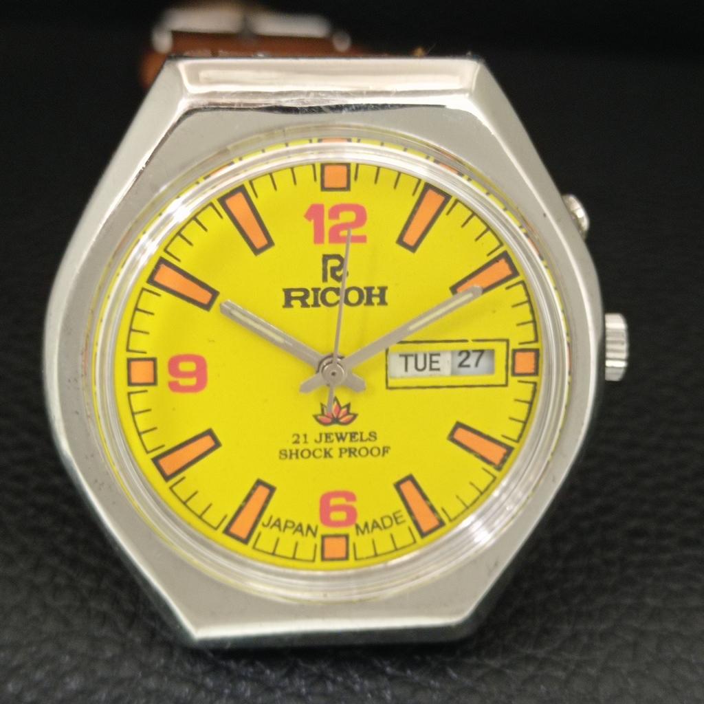 RICOH R31 AUTOMATIC VINTAGE JAPAN MENS YELLOW COLOR DIAL WATCH a707674-1
