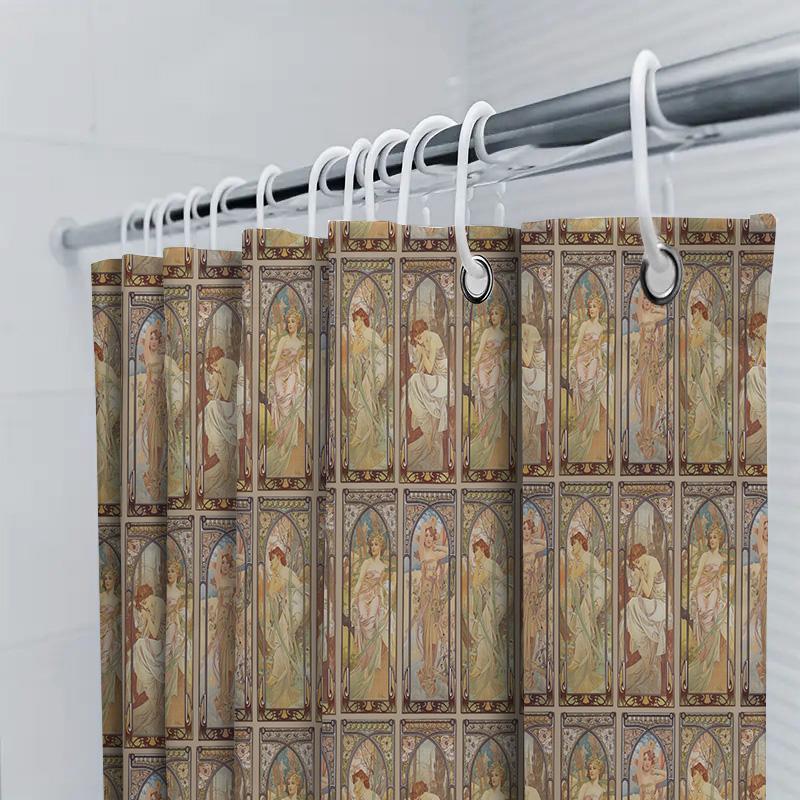 Vintage Style Bath Shower Curtain With Elegant Flowers Print Perfect Decoration For Bathroom