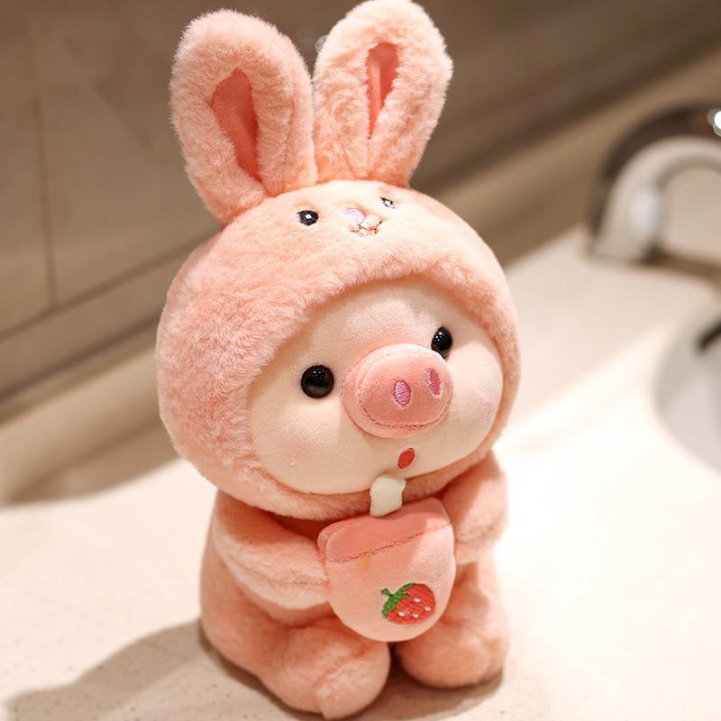 Little Rabbit Doll Cute Pig Plush Toy Girl Heart Milk Tea Pig Doll Sleeping and Pillow Giving Girl Birthday Gift