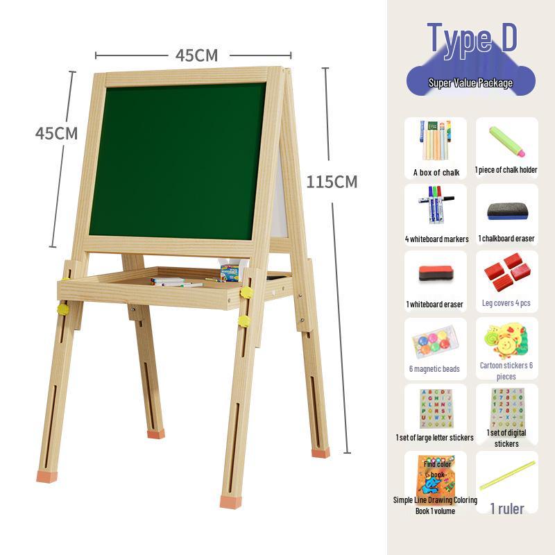 Solid Wood Children's Erasable Chalkboard Easel for Writing & Drawing