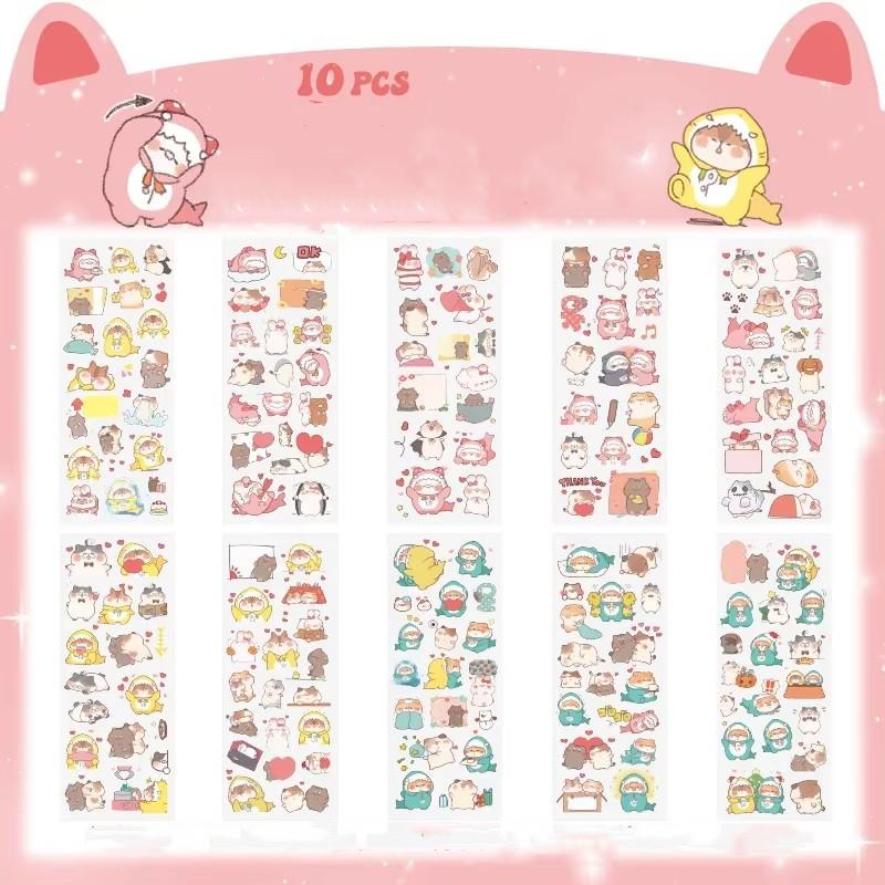 

10 листов милых детских наклеек из мультфильмов, серия «Планета домашних животных», креативный водонепроницаемый материал для справочника домашних животных, украшения своими руками, товары для творчества