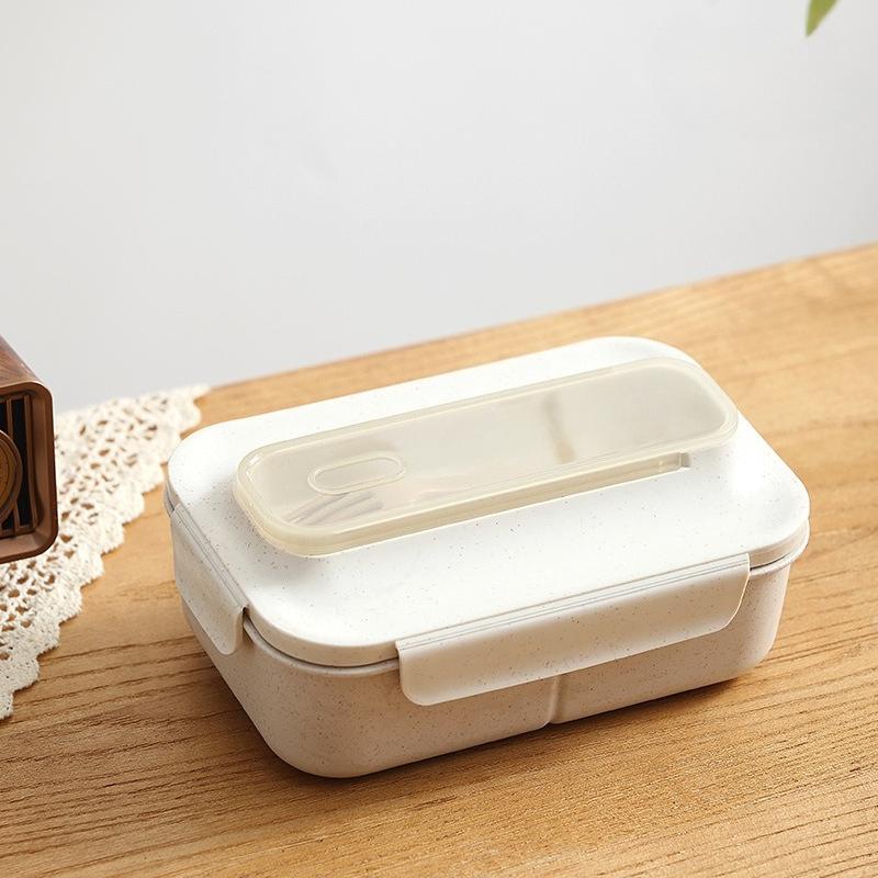 Portable Cutlery Set Square Wheat Straw Lunch Box Soup Bowl with Spoon Fork School Office Camping Food Container Tableware Set