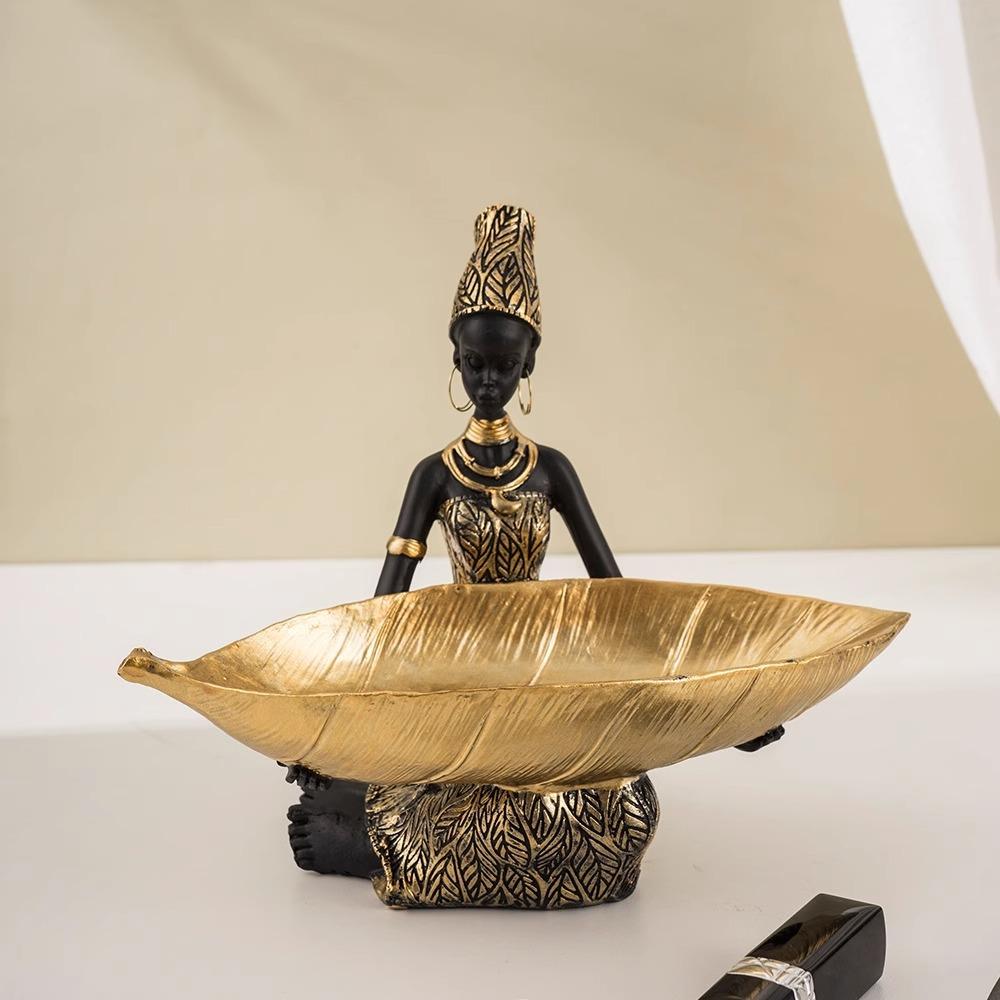 Africa Woman Tray Ornament Resin Storage Black Girl Nationality Desktop A Living Room Study Ornament Gift Arts And Crafts