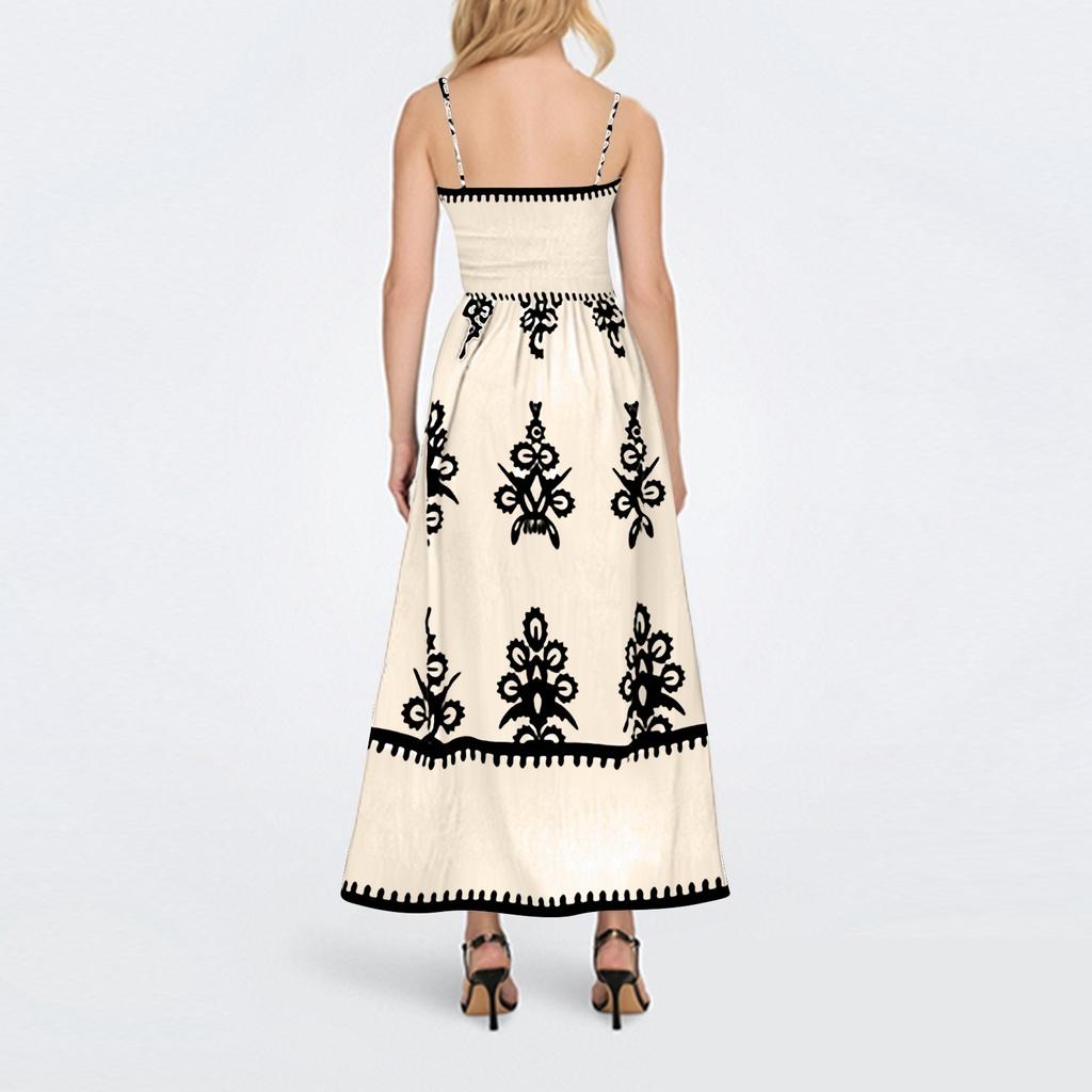 Women's Fashionable Retro Printed Bohemian Beach Dress Beach Vacation Strap Dress