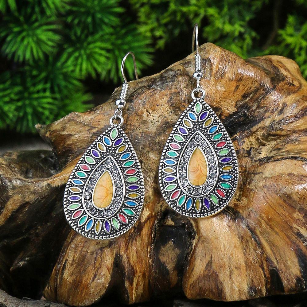 Nouvelles Boucles d'Oreilles Bohémiennes en Alliage Goutte Ronde Huile Multicolore Zircons Tournesol Ornement Distinctif Cadeaux Fête