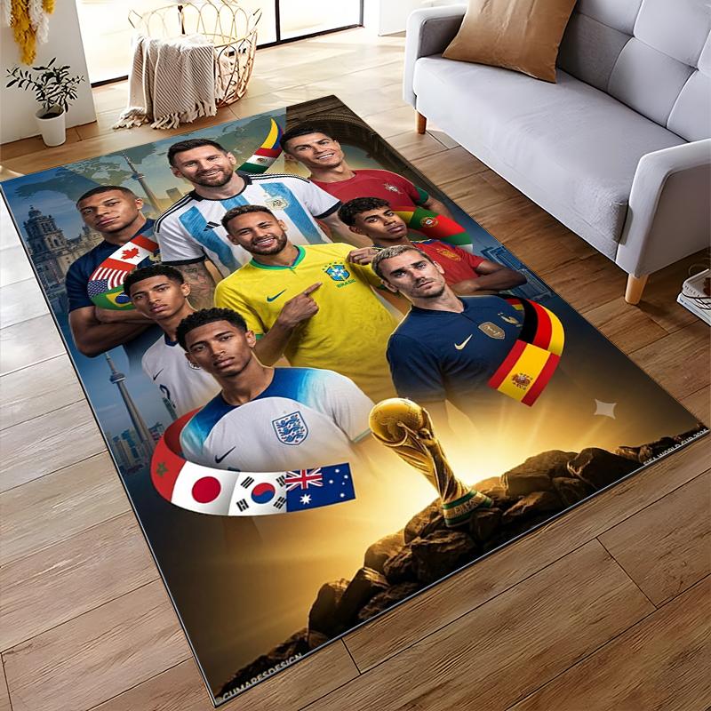 "World Football Stars and Trophy Design Rug, Non-slip Rug Suitable for Living Room and Bedroom Sofas Sofas"
