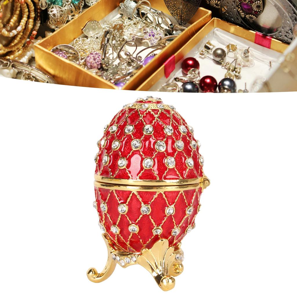 Egg Trinket Box Zinc Alloy Sparkling Rhinestone Exquisite Elegant Metal Jewelry Box for Family Storage