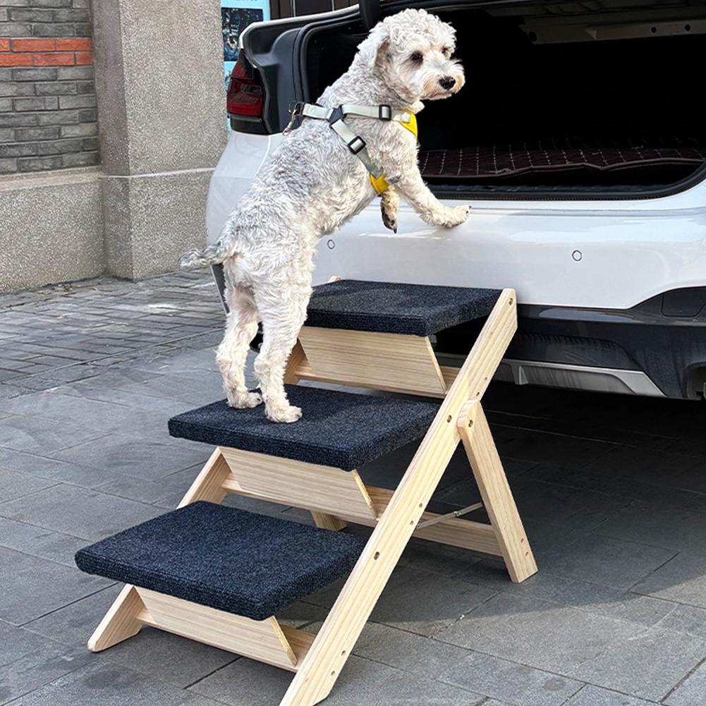 Outdoor Steps Dog Stairs Foldable Wooden Cat Climbing Ladder Non-slip Carpeted Ramp Ladder for Small Animals Climbing