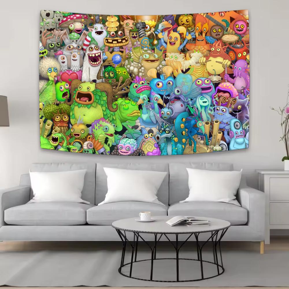 Game My S-Singing Cute M-Monsters Tapestry Background Hanging Cloth Bedroom Tapestry Room Decor Aesthetic Tapestry Wall Party