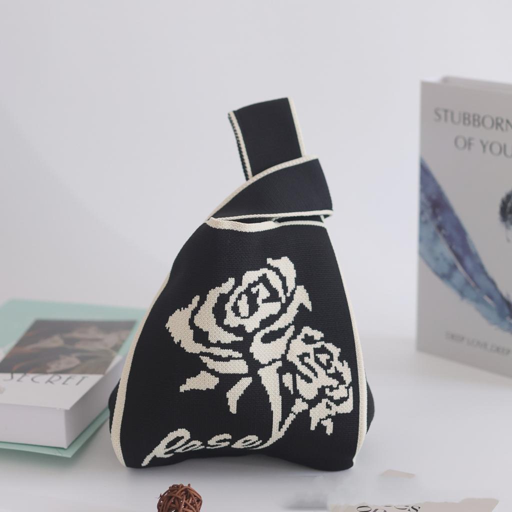 Women's Knot Wrist Bag Handmade Knitted Bag Portable Mini Striped Tote Bucket Phone Bags Large Capacity Autumn Winter Handbags