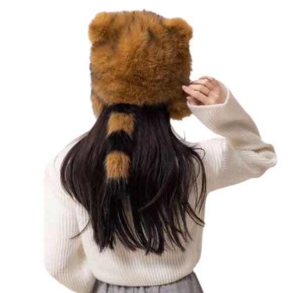 Little Raccoon Winter Warm Hat for Men, Women, and Children, Adult Straw Hat, Ear Protection Hat, American Raccoon Fur Lei Feng Style Hat