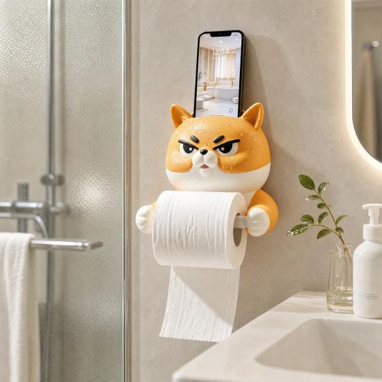 Paper Towel Holder, with Top Phone Holder Cartoon Design, Waterproof Moisture-Proof Wall Mounted Bathroom Accessory
