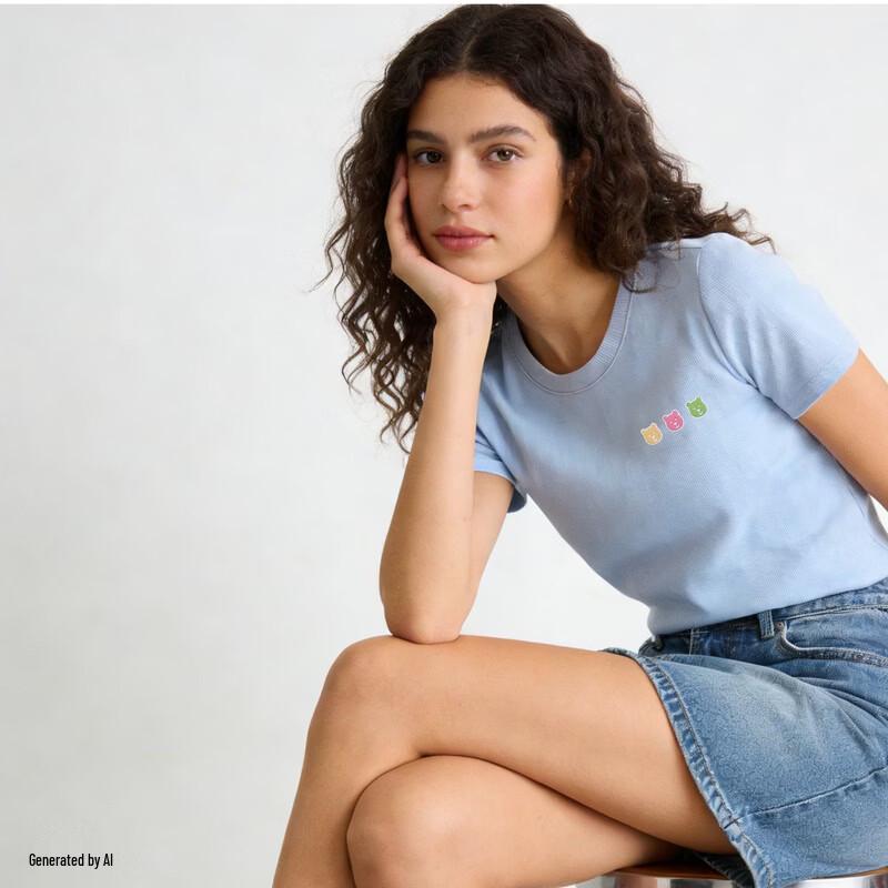Gap Women's 2026 Spring Colorful Bear Embroidered Knit T-Shirt