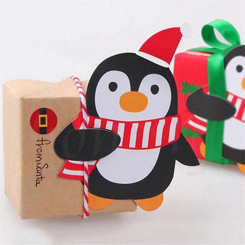 100/25x Christmas Lollipop Paper Cards Santa Claus Penguin Snowman Pattern Candy Gifts Package Wrapping New Year Party Decor