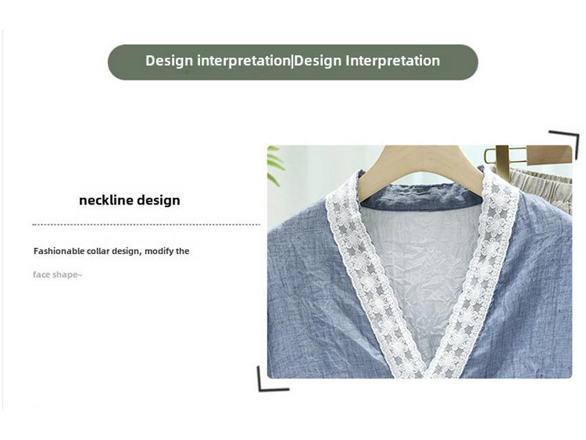 Damska koszula z bawełny i lnu z koronką i rękawem trzy czwarte, styl retro wiosna/jesień 2024 z asymetrycznym kołnierzykiem i guzikami