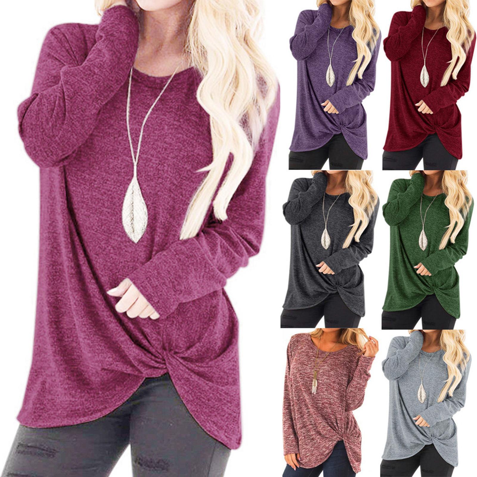 

Women Fashion Loose Long Sleeve Casual Solid T-Shirt Blouse Tops