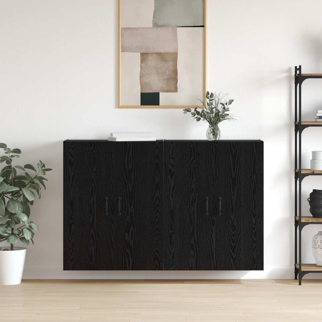 Wall Cabinet Set 2 pcs Black Oak Effect 69.5 x 34 x 90 cm