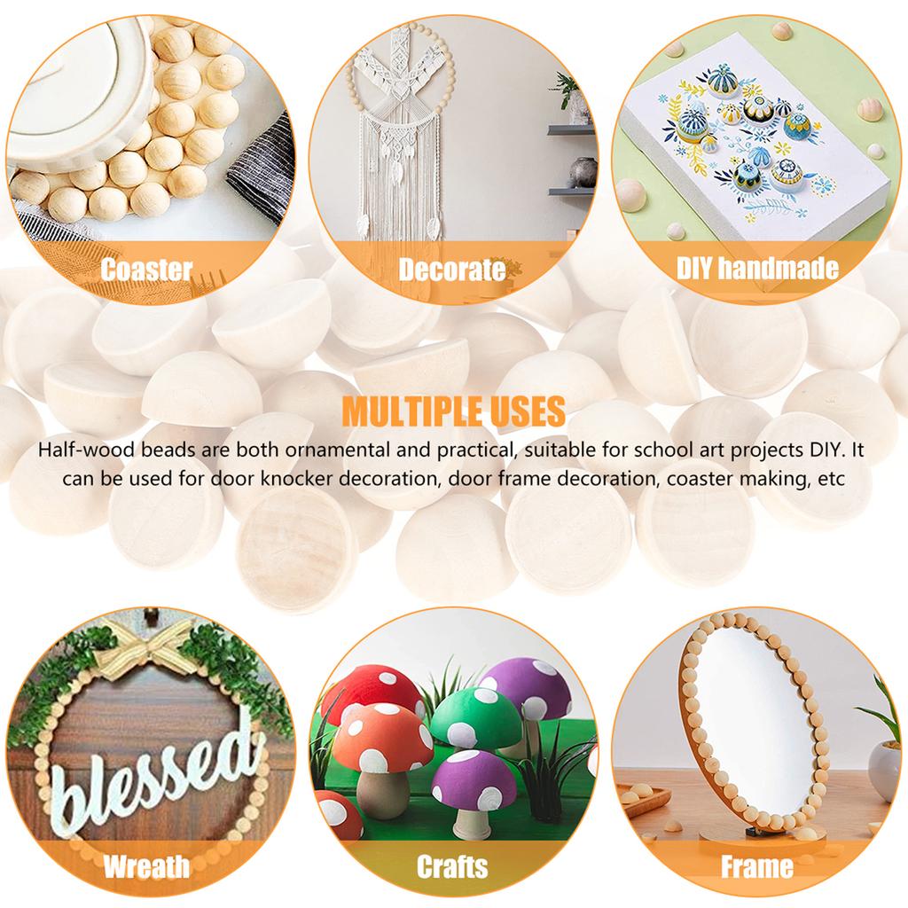 100/400Pcs Half Wooden Bead Natural Wood Color 15/20 mm Mini Half Wooden Craft Balls Home Decor for Handcraft DIY Craft Supplies
