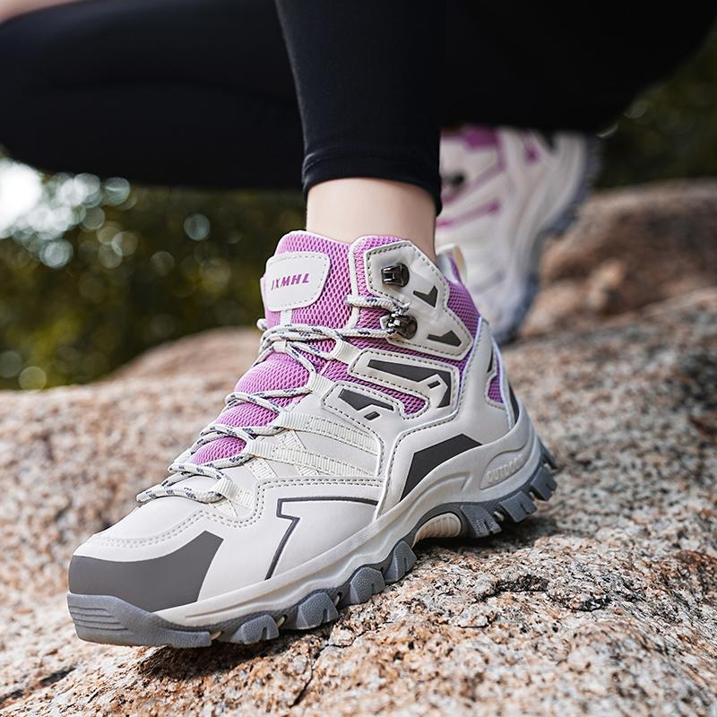 High-top Hiking Shoes Men Women Breathable Mesh Casual Sneakers Non-slip Wear-resistant Outdoor Footwear for Camping Trekking