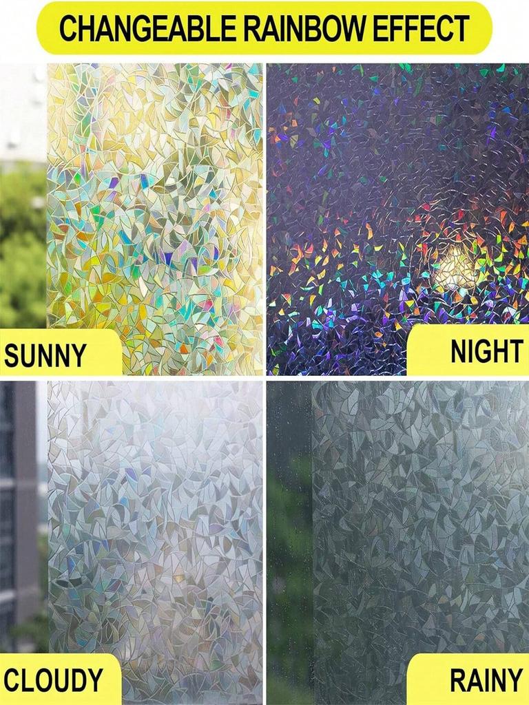 Rianbow Privacy Window Film - UV/Heat Blocking Stickers Anti-Glare Static Cling for Home Office Bathroom Glass Doors
