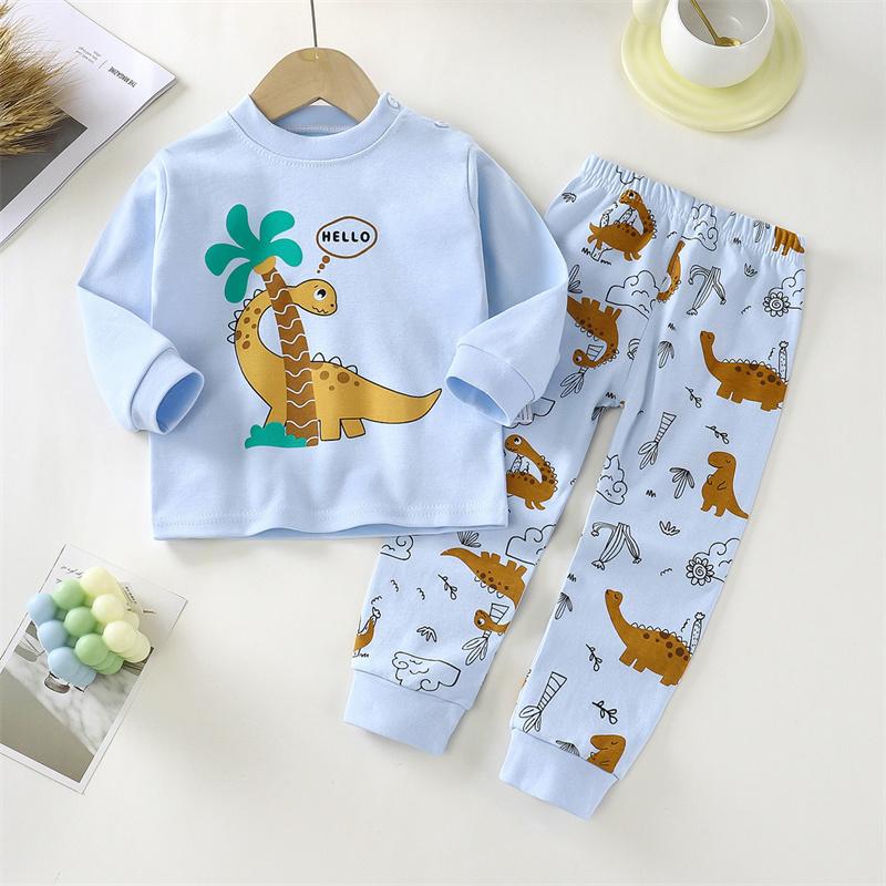 2026 Summer Children Full Sleeve Underwear Suits Baby Spring O-Neck Cartoon Cotton Pajama Set Long Pant Kids Home Wear Clothing Suit for Girl Boy