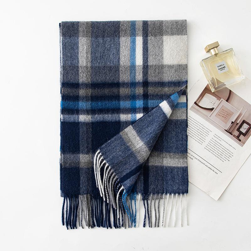 

Кашемировый шарф для мужчин на зиму Высококачественный сине-белый в клетку Подходящий ко всему Теплый шарф для женщин 180*30cm