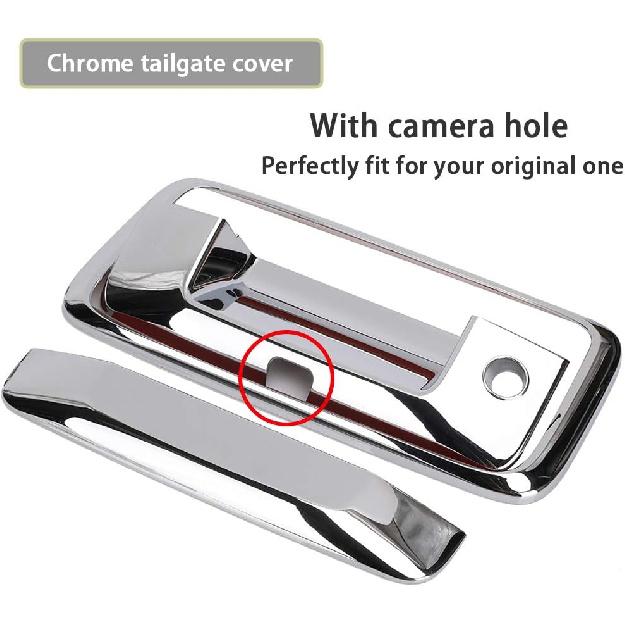 Chrome Door Handles+Top Half Mirror Covers+Tailgate Cover (With Camera Hole) Compatible With Chevrolet Silverado GMC Sierra 1500 2500 3500 2014-2018