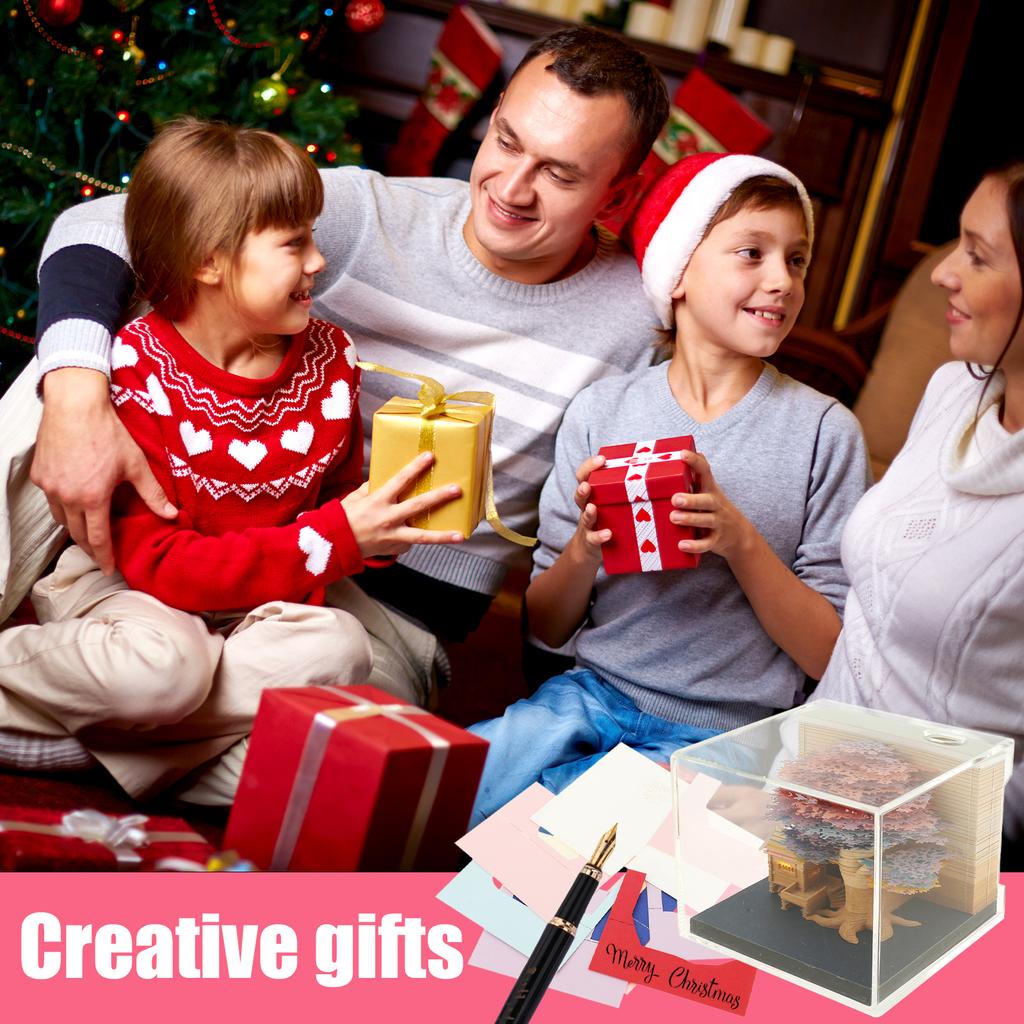 3D Notizblock Papiergravur Notizen 2025 Kalender Notizblock mit LED-Licht Abreißbare Papier-Notizblöcke Notizkarten Geburtstagsgeschenk Kinder