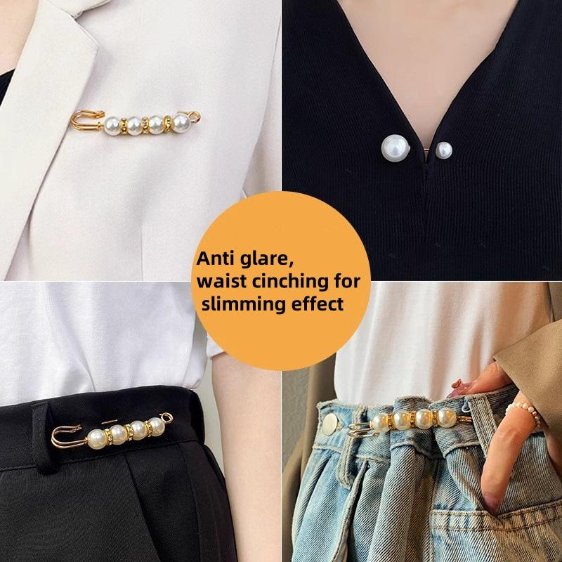 6 Pcs Set Artificial Pearl Waist Pin Clips for Trousers Pants Skirts Dress Waistline Adjusting Shirts Sweater Brooch