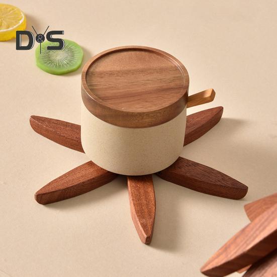 Wooden Trivets for Hot Dishes Tree Shape Trivet Set Special Texture Coaster Hot Pot Holder 4 Triangular Mats + 1 Stand Multifunctional Kitchen Table