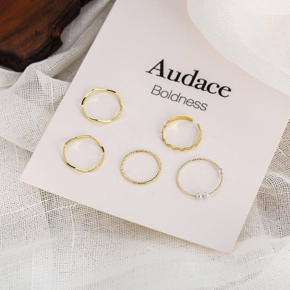 5pc Punk Metal Geometry Circular Rings Set Opening Index Finger Accessories Buckle Joint Tail Ring for Women Jewelry Gifts