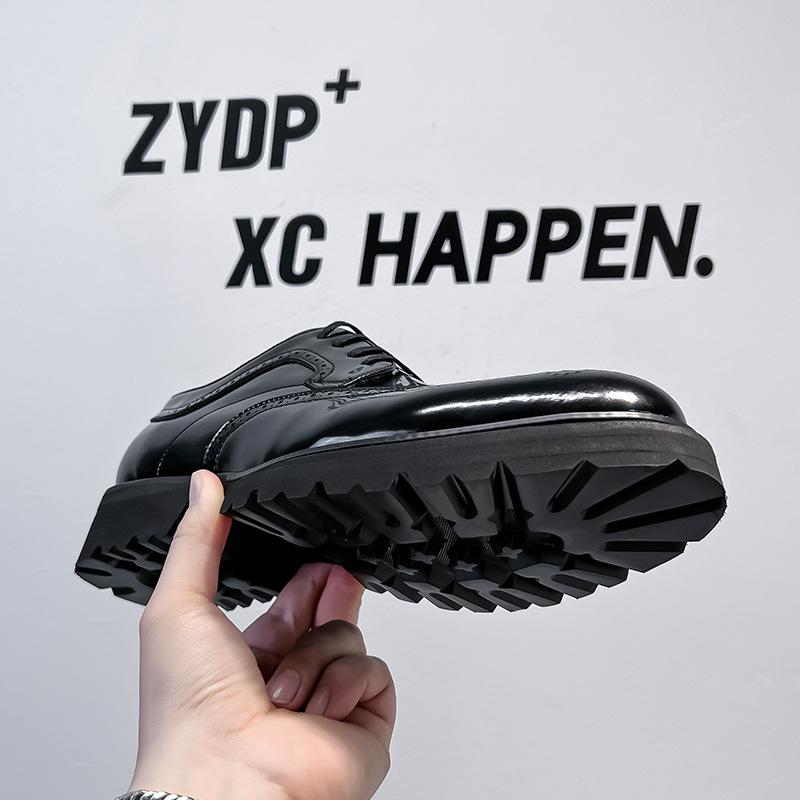 British leather shoes men's 2024 new business dress platform heightening brock engraved men's shoes 44305-1-J