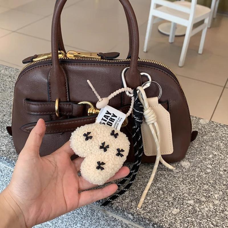 New Cartoon Bow Love Bag Pendant  For Women Couple Artificial Lamb Down Handbag Hanging Gift Decoration Accessories