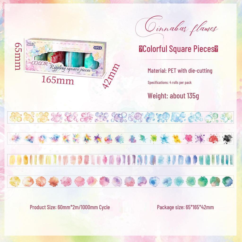 ZABC Colorful Washi Tape Series: 4 Rolls for Journal Decoration & DIY Collage