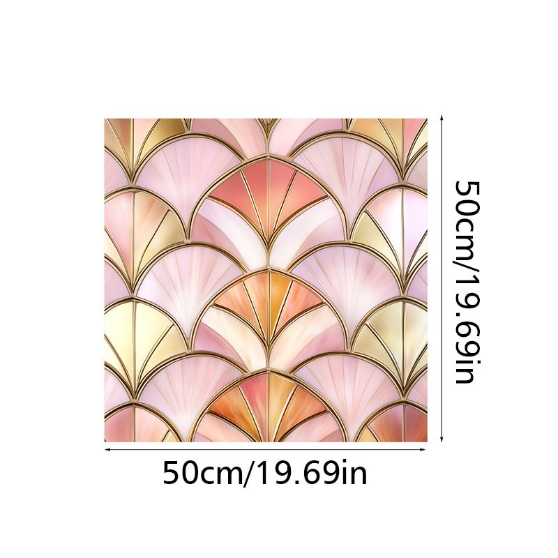 50x50cm Vintage Pattern PVC Patch Colorful Fan Shaped Film Durable Privacy Decor