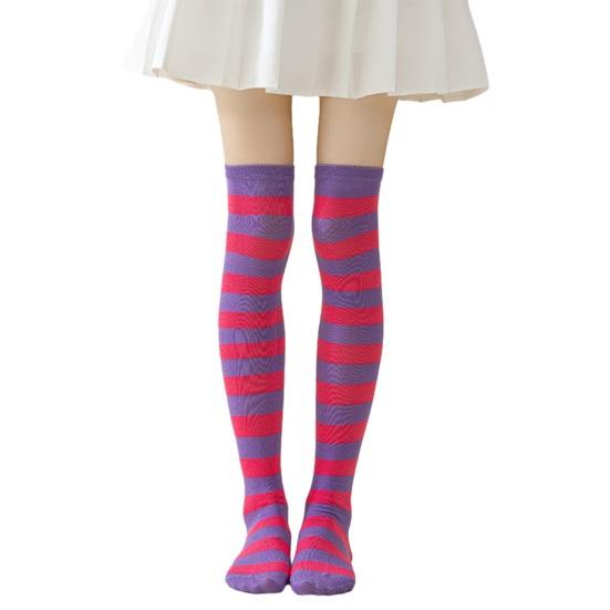 Striped Thigh High Socks Women Colorful Over-the-Knee Socks Retro Stretchy Thigh Highs for Girls Cosplay Lolita Costume