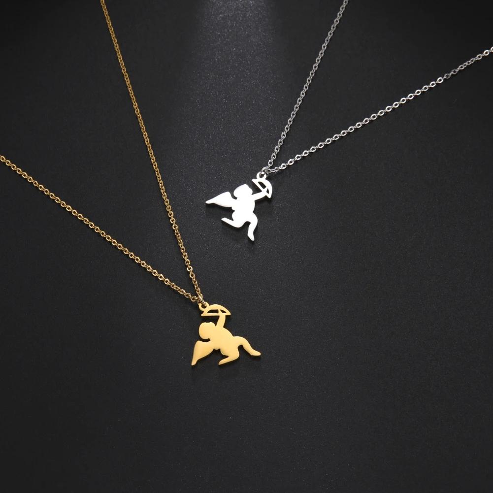 Cazador Angel Pendant Necklace for Women Christian Amulet Neck Chain Angel Baby Stainless Steel Jewelry Birthday Gifts New