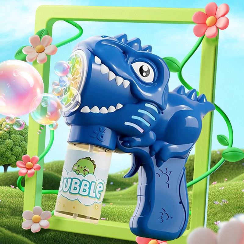 Non-Toxic 6-Hole Dinosaur Bubble Machine Electric Bubble Gun With Light Fully Automatic Bubble Gun Automatic Soap Blower Outdoor Game Toy