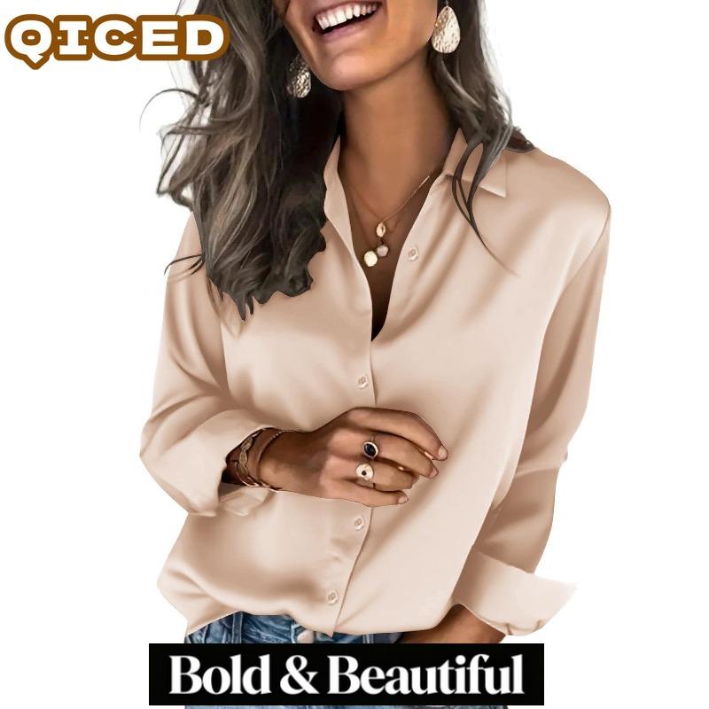 QICED Kadın Modası Günlük Uzun Kollu POLO Yaka Bluzlar & Gömlekler