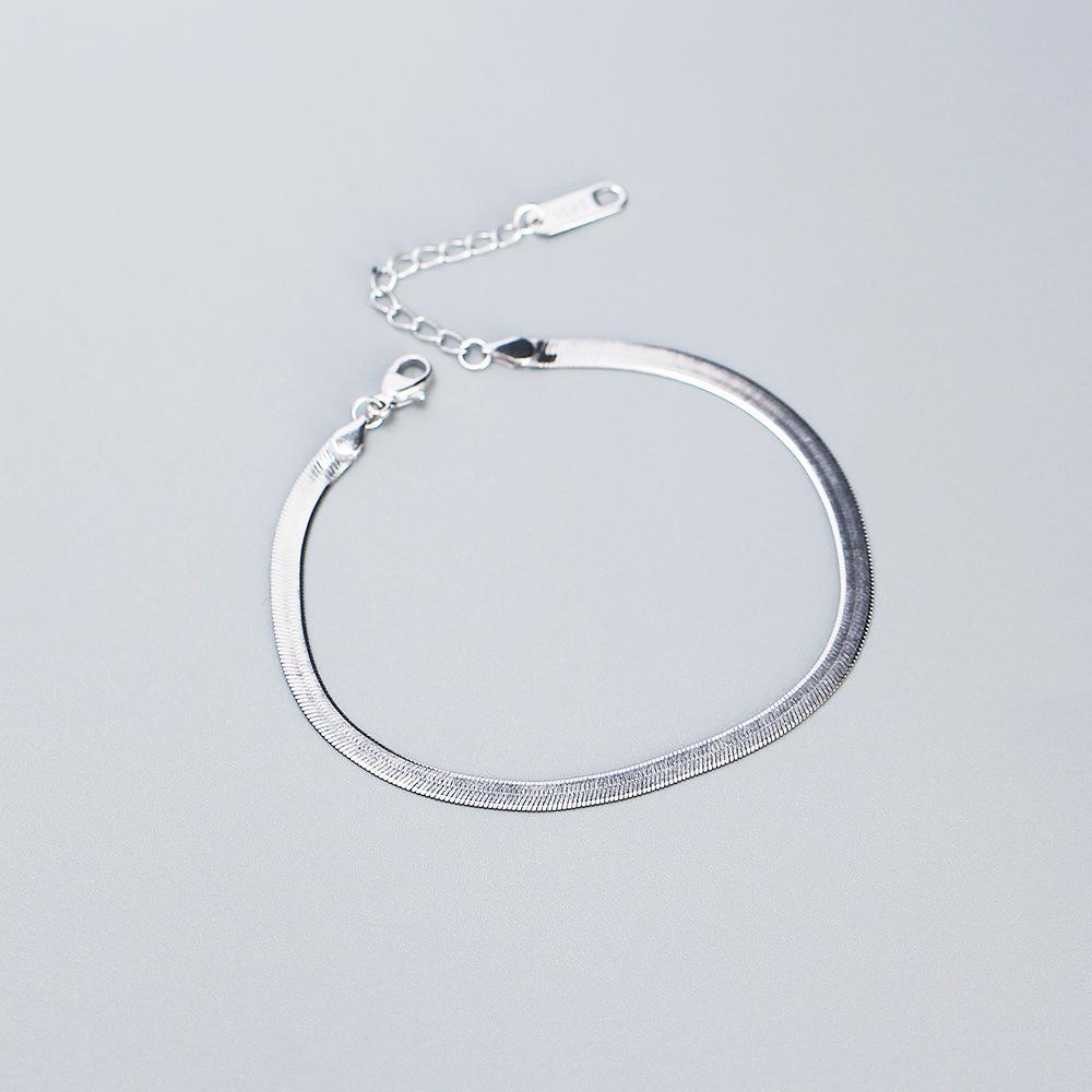 YHB018 Euro-American Fashion S925 Silver Stackable Flat Snake Bone Bracelet 925 Silver