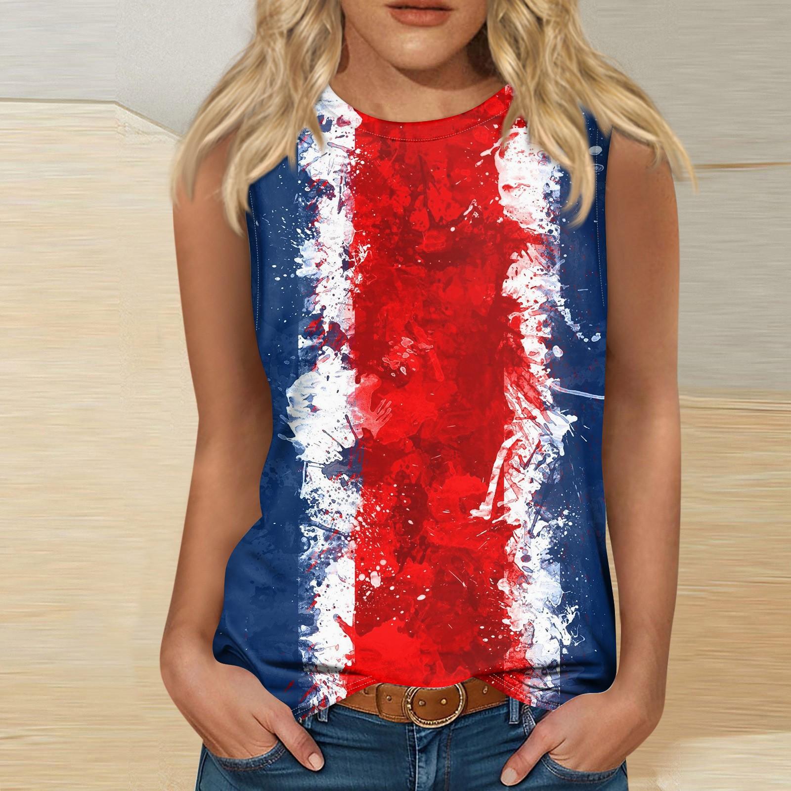 

Женская модная футболка без рукавов с круглым вырезом и принтом ко Дню независимости L красный