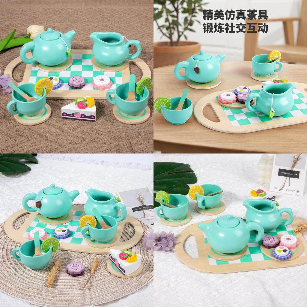 Wooden Childrens Play Tea Set With Realistic Teapots And Cakes For Imaginative Kitchen Play