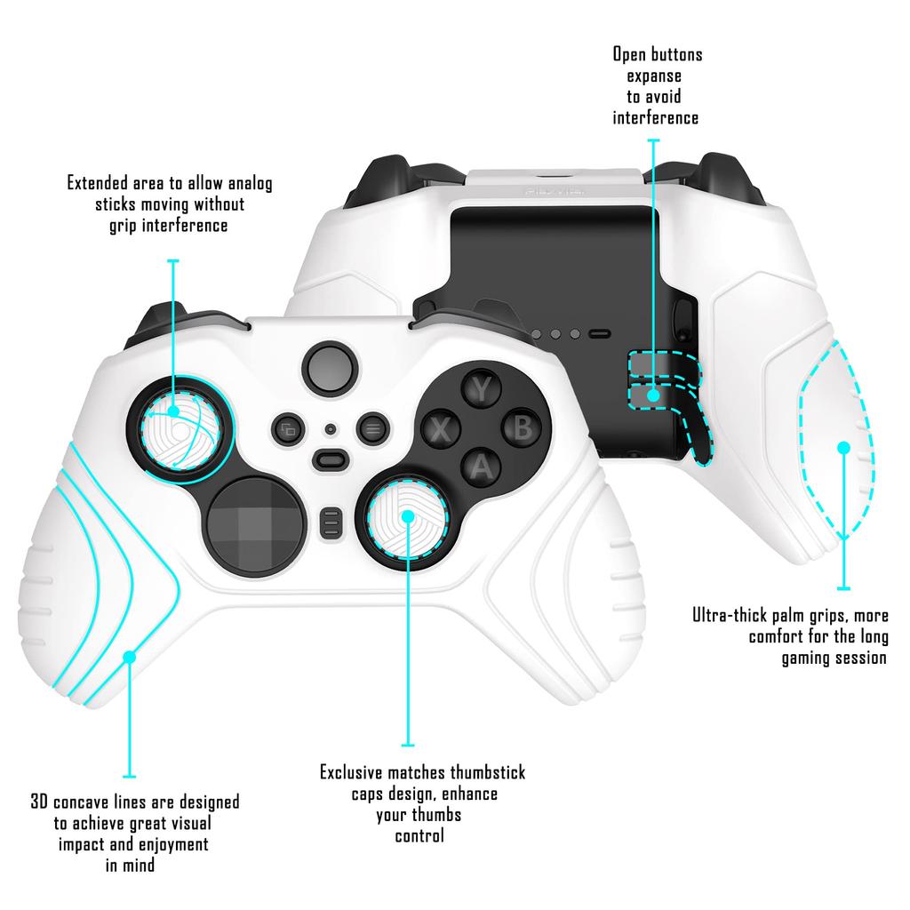 PlayVital Protective Cover for Xbox Elite Wireless Controller Series 2 Core, Includes Soft Rubber Skin and Thumbstick Cap Covers (White)