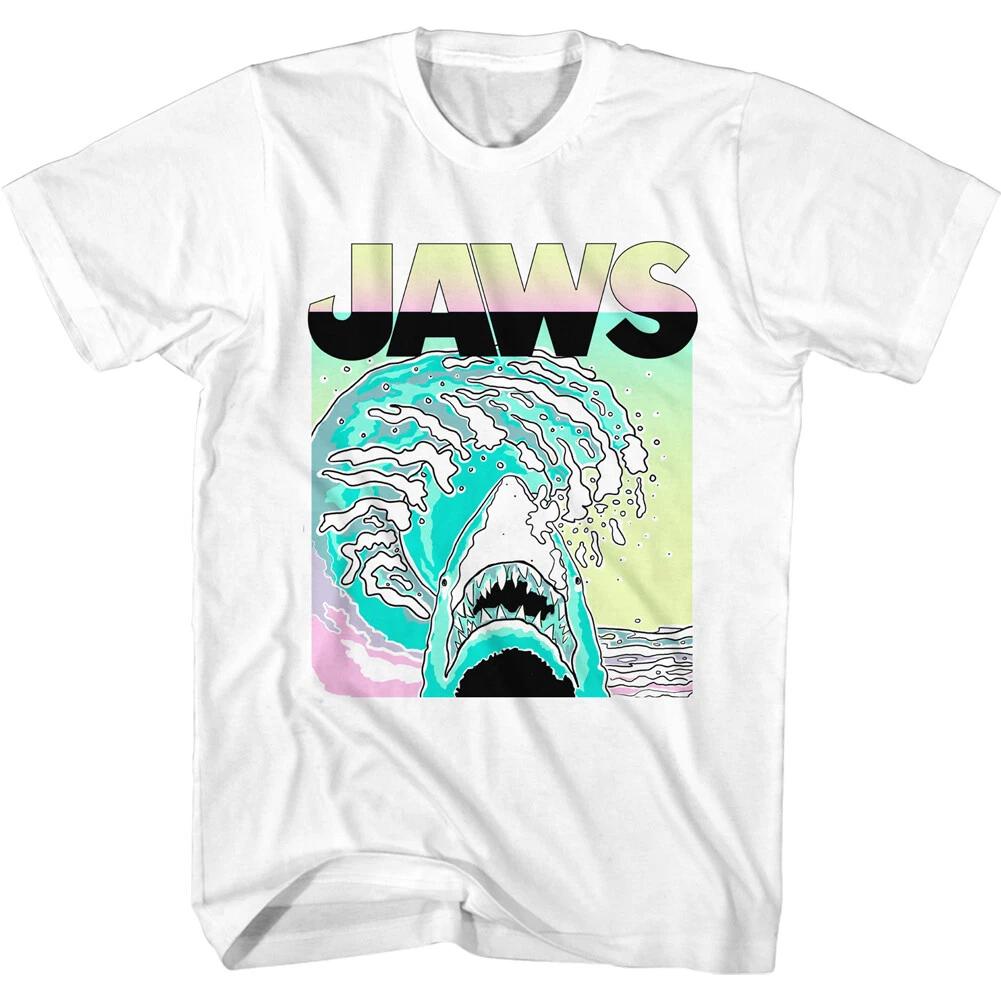 Jaws 70 s Thriller Movie Great White Head Pastel Waves Men s T Shirt M