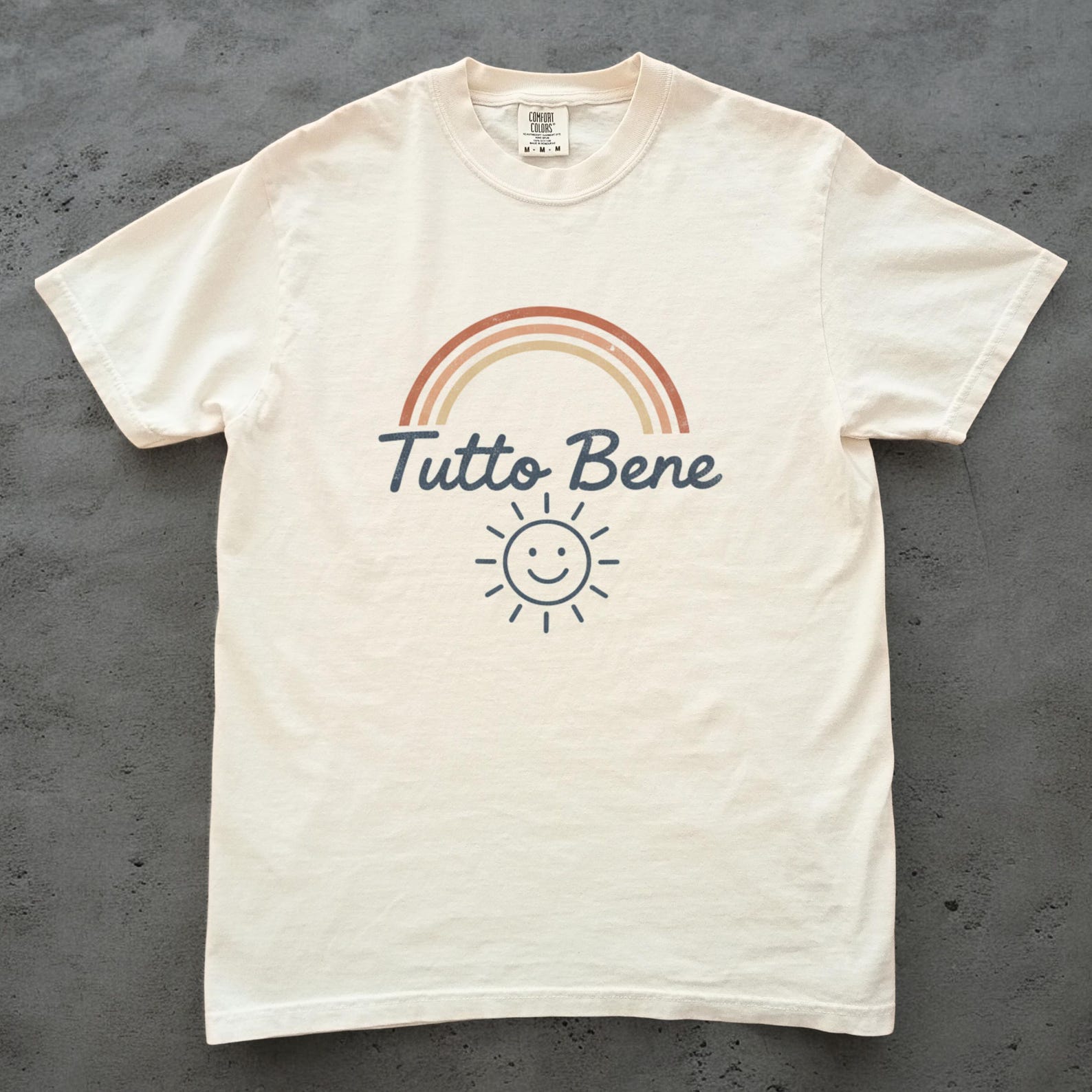 Tutto Bene Shirt, Italian Quote Tee, Unisex Comfort Colors Tee, Italy Lover Gift, Positive Vibes Shirt, Rainbow Sunshine Tee, Gift for Her S